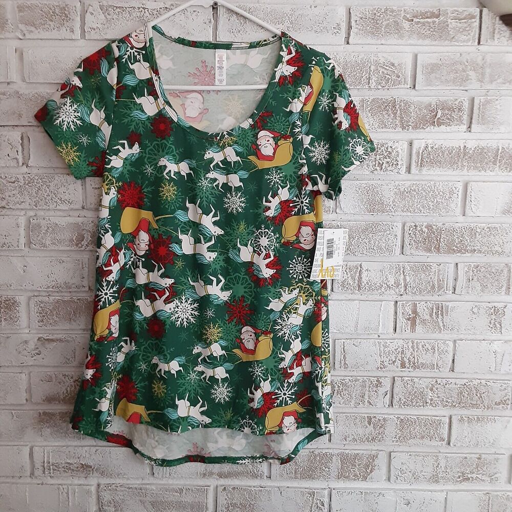 Lularoe Christmas Tee sz XXS Santa & Unicorn Deer NWT Fun Comfy Layers